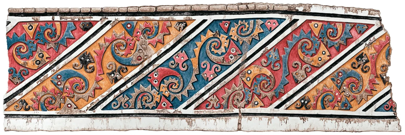 Ilustración de un mural de la Huaca Cao