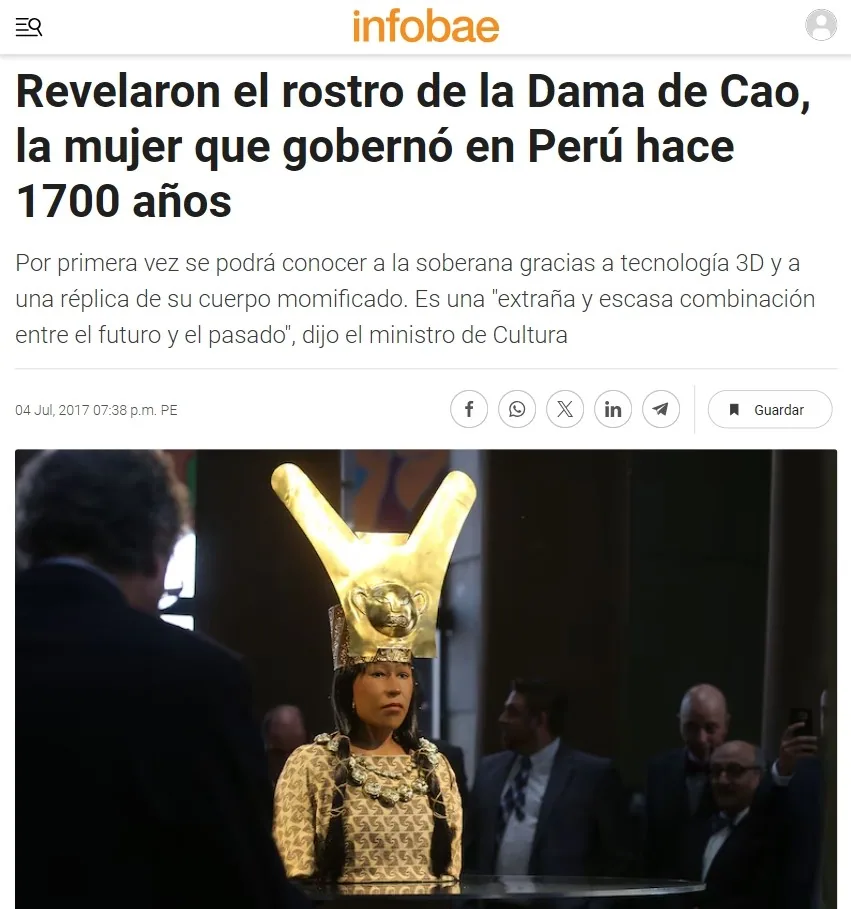 Nota de Infobae sobre la revelación del rostro