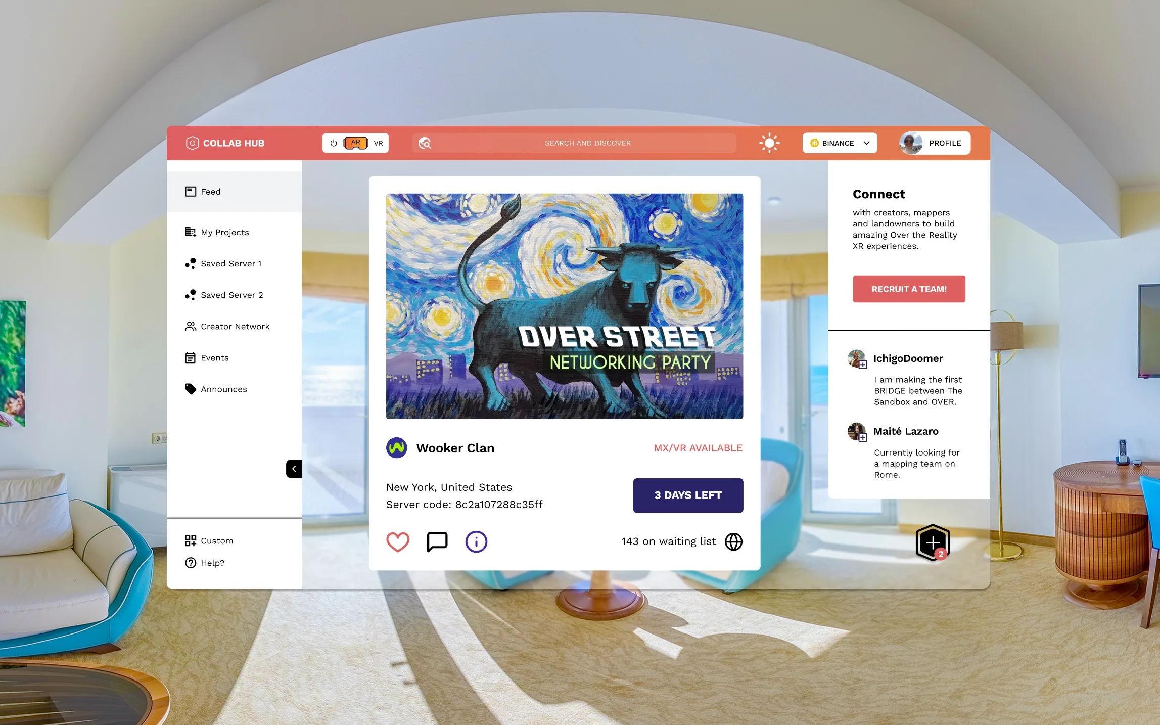 Feed principal de OVER Collab Hub