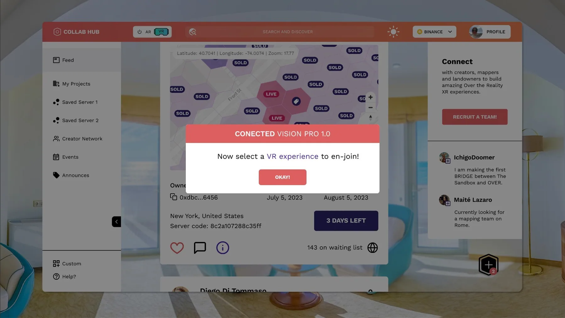 Modo VR encendido: pop-up
